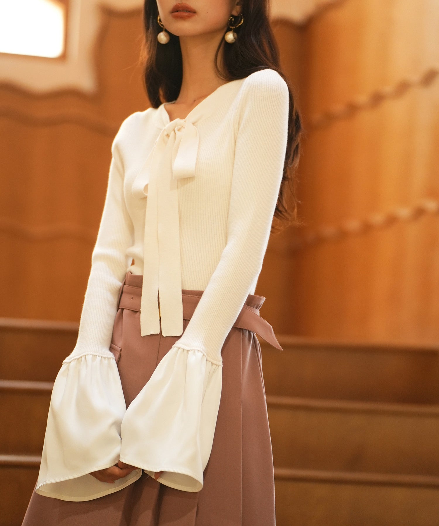 フレア袖ニットプルオーバsdpxyf6318 アイボリー