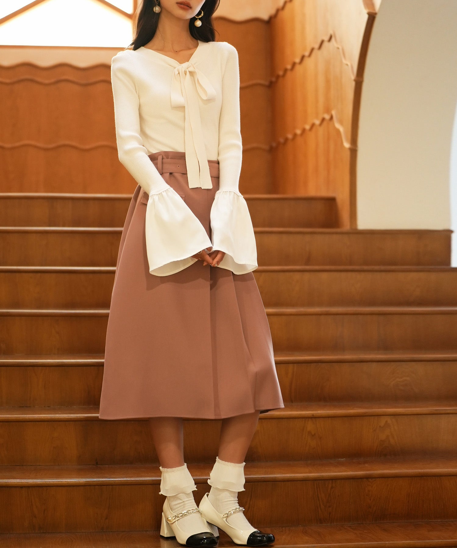 フレア袖ニットプルオーバsdpxyf6318 アイボリー