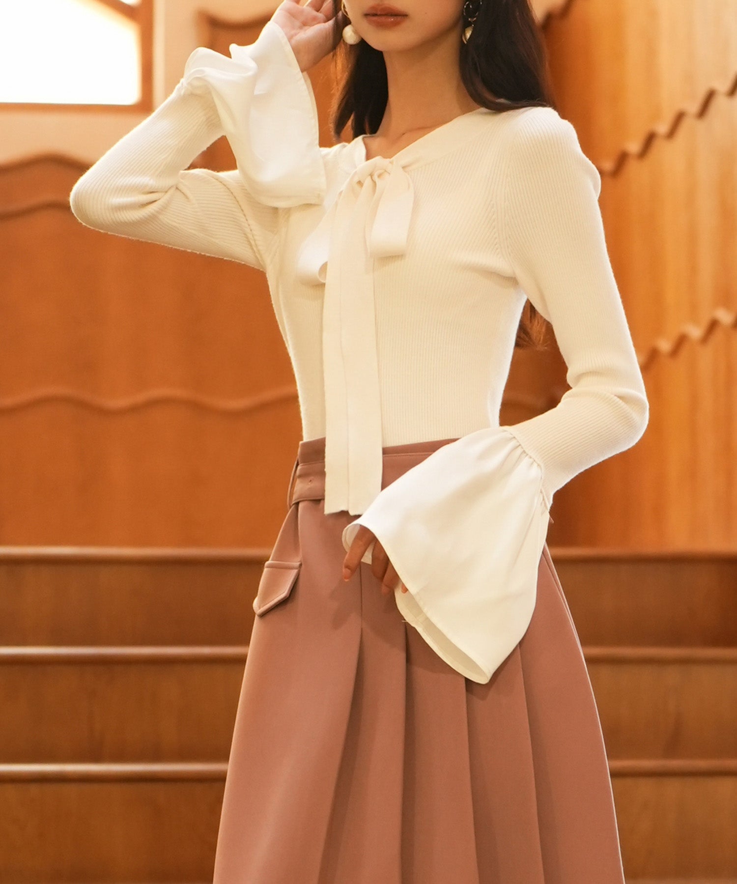 フレア袖ニットプルオーバsdpxyf6318 アイボリー