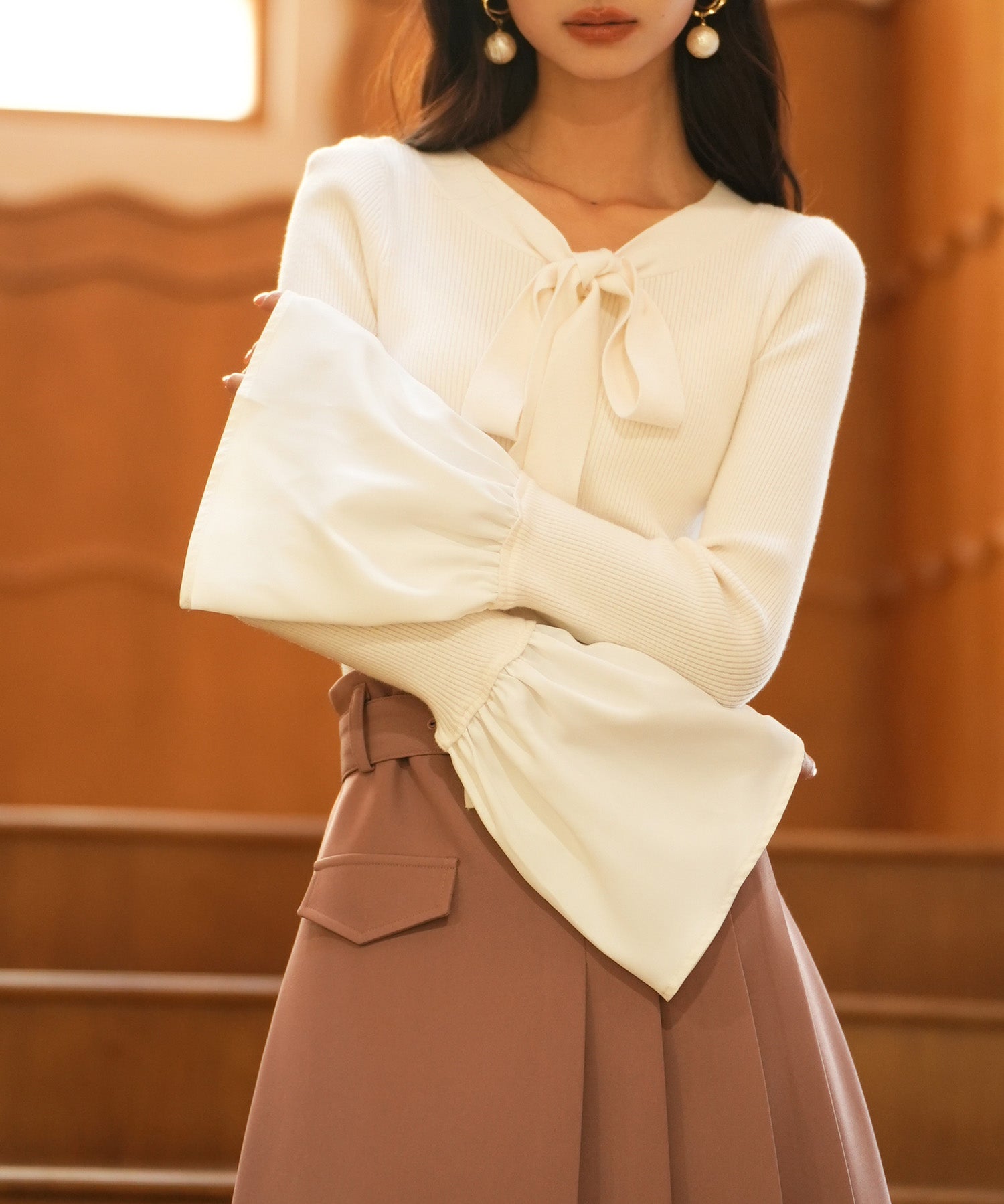 フレア袖ニットプルオーバsdpxyf6318 アイボリー