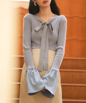 フレア袖ニットプルオーバsdpxyf6318 ブルーグレー