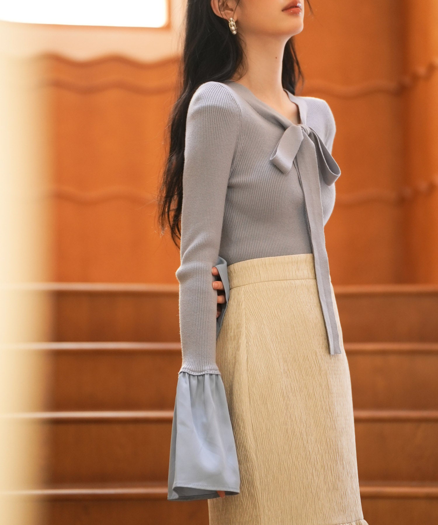 フレア袖ニットプルオーバsdpxyf6318 ブルーグレー