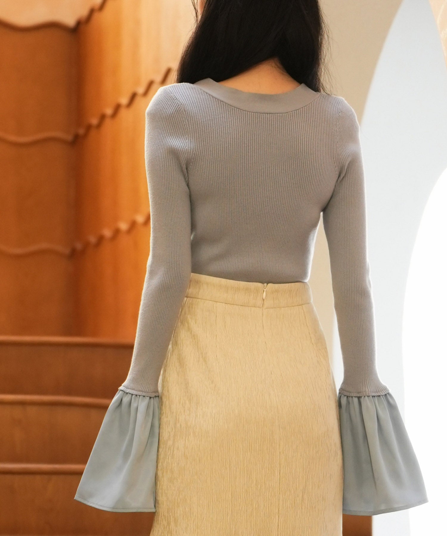 フレア袖ニットプルオーバsdpxyf6318 ブルーグレー