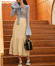 フレア袖ニットプルオーバsdpxyf6318 ブルーグレー