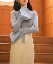 フレア袖ニットプルオーバsdpxyf6318 ブルーグレー