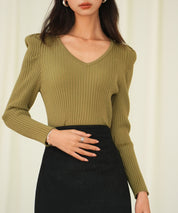 タックスリーブリブニットプルオーバーsdpxyf6321 カーキ