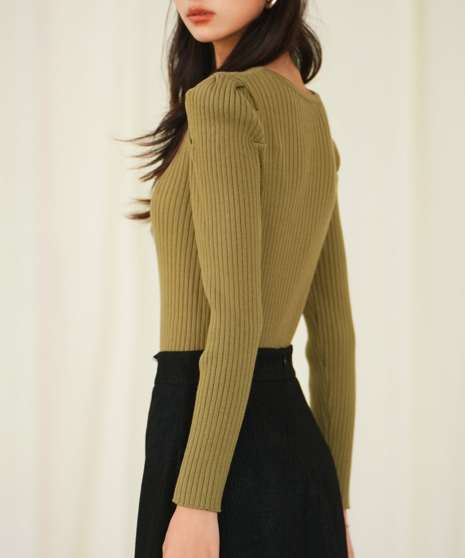 タックスリーブリブニットプルオーバーsdpxyf6321 カーキ