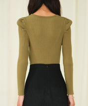 タックスリーブリブニットプルオーバーsdpxyf6321 カーキ