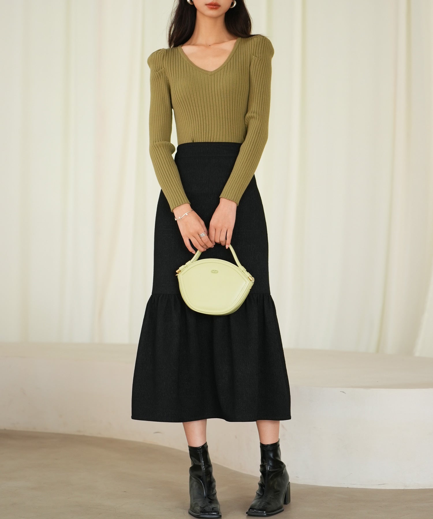 タックスリーブリブニットプルオーバーsdpxyf6321 カーキ