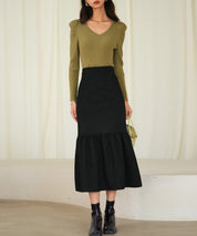 タックスリーブリブニットプルオーバーsdpxyf6321 カーキ