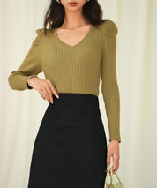 タックスリーブリブニットプルオーバーsdpxyf6321 カーキ