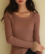 ファー袖口クルーネックニットプルオーバーsdpxyf6327