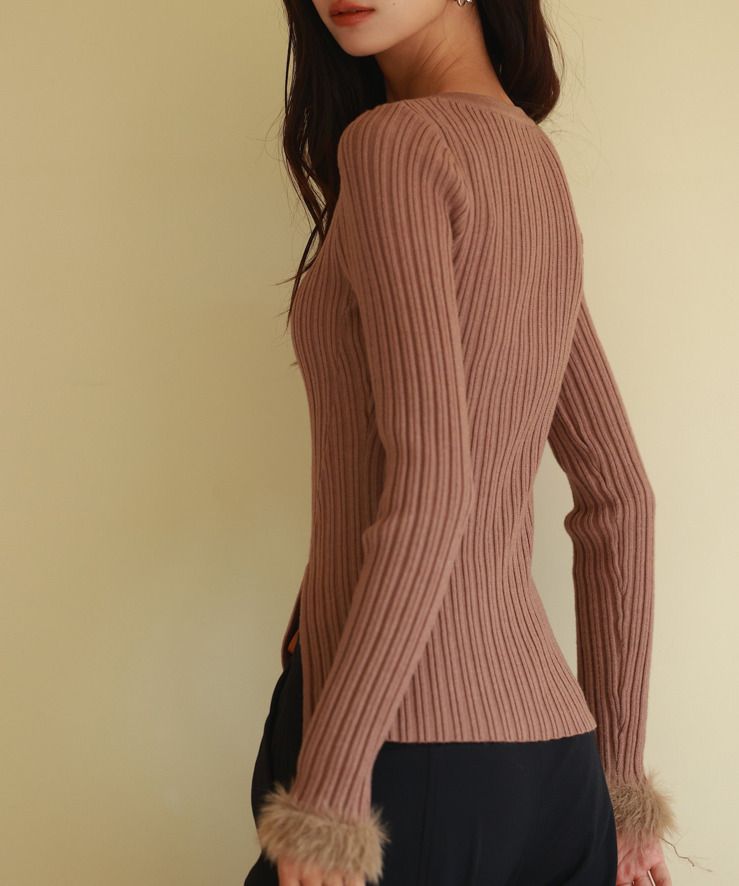 ファー袖口クルーネックニットプルオーバーsdpxyf6327