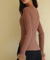 ファー袖口クルーネックニットプルオーバーsdpxyf6327