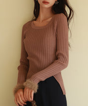 ファー袖口クルーネックニットプルオーバーsdpxyf6327