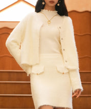 シャギークルーネックニットカーディガンsdpxyf6330 ホワイト