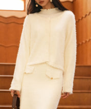 シャギークルーネックニットカーディガンsdpxyf6330 ホワイト