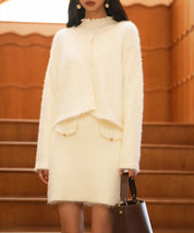 シャギークルーネックニットカーディガンsdpxyf6330 ホワイト