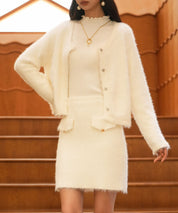 シャギークルーネックニットカーディガンsdpxyf6330 ホワイト