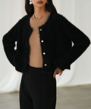 シャギークルーネックニットカーディガンsdpxyf6330 ブラック