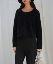 シャギークルーネックニットカーディガンsdpxyf6330 ブラック