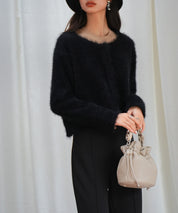 シャギークルーネックニットカーディガンsdpxyf6330 ブラック