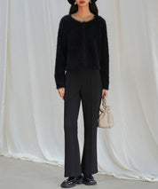 シャギークルーネックニットカーディガンsdpxyf6330 ブラック