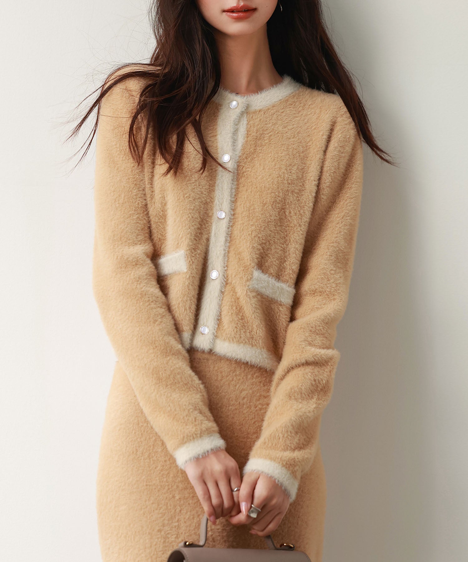 配色シャギーニットカーディガンsdpxyf6337 ブラウン