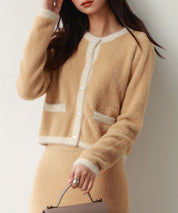 配色シャギーニットカーディガンsdpxyf6337 ブラウン