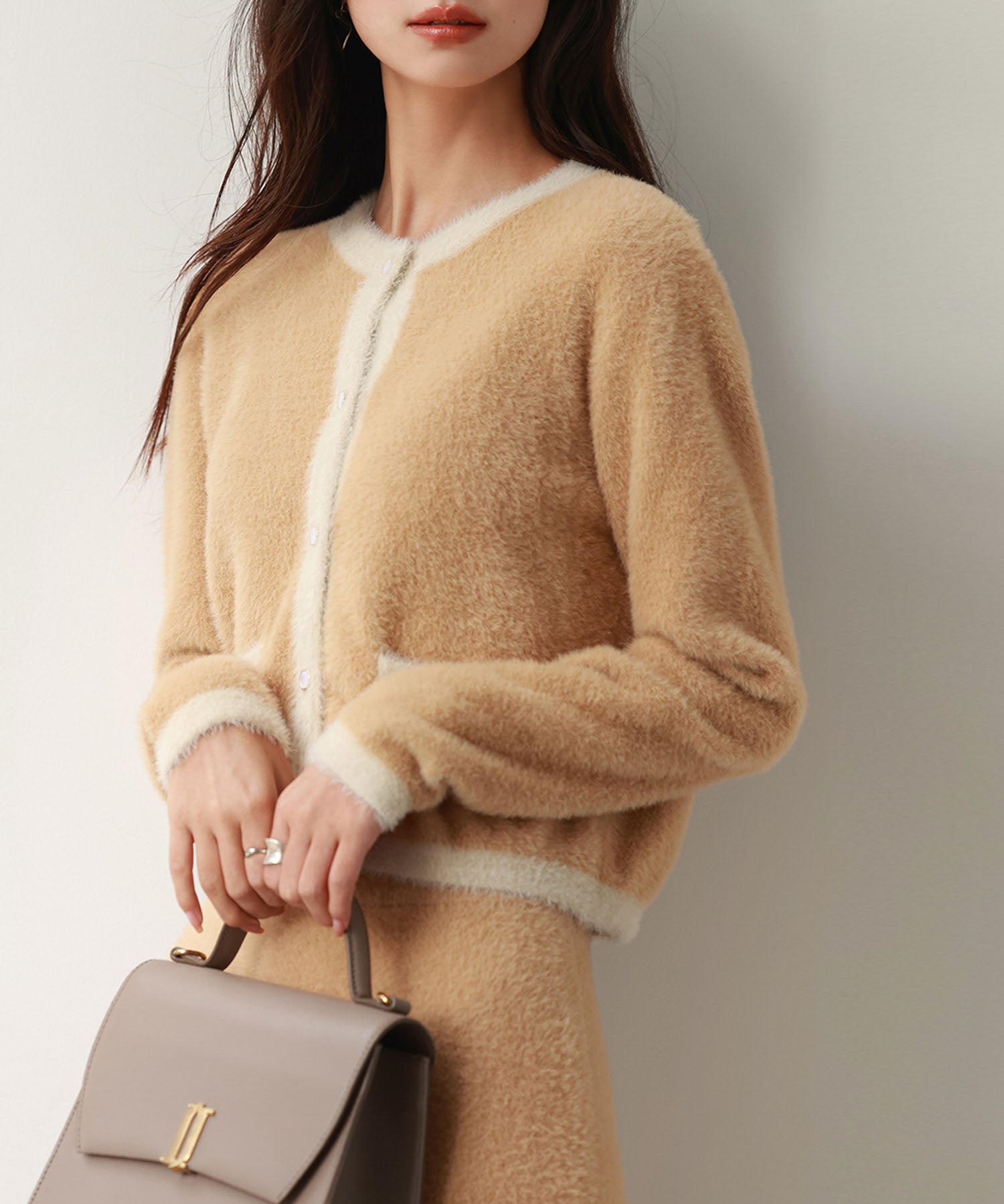 配色シャギーニットカーディガンsdpxyf6337 ブラウン