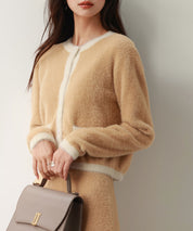 配色シャギーニットカーディガンsdpxyf6337 ブラウン