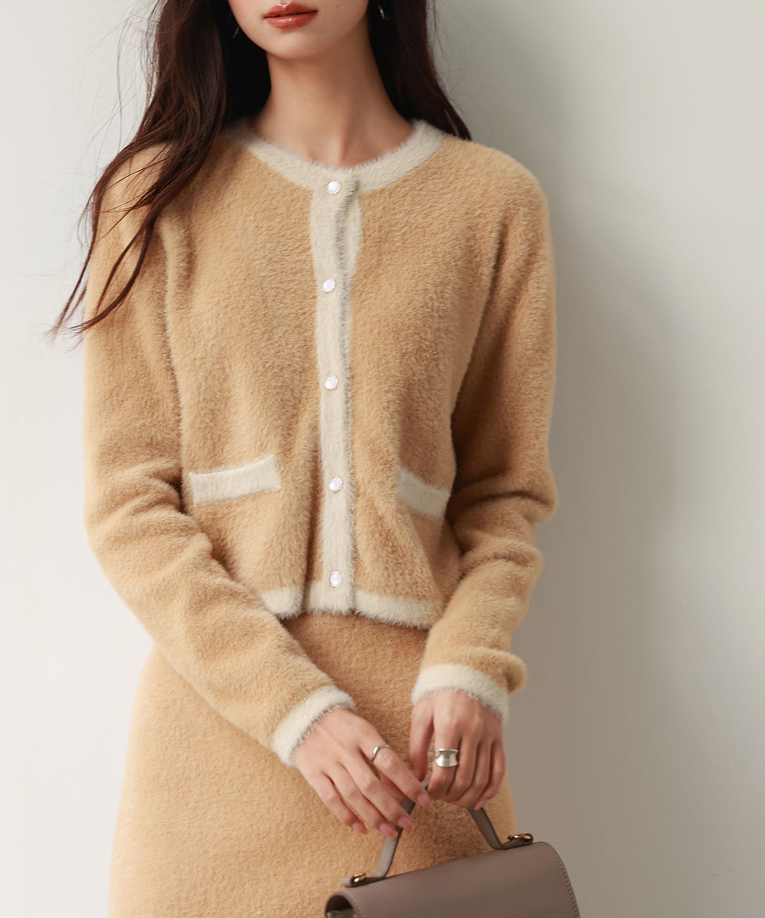 配色シャギーニットカーディガンsdpxyf6337 ブラウン