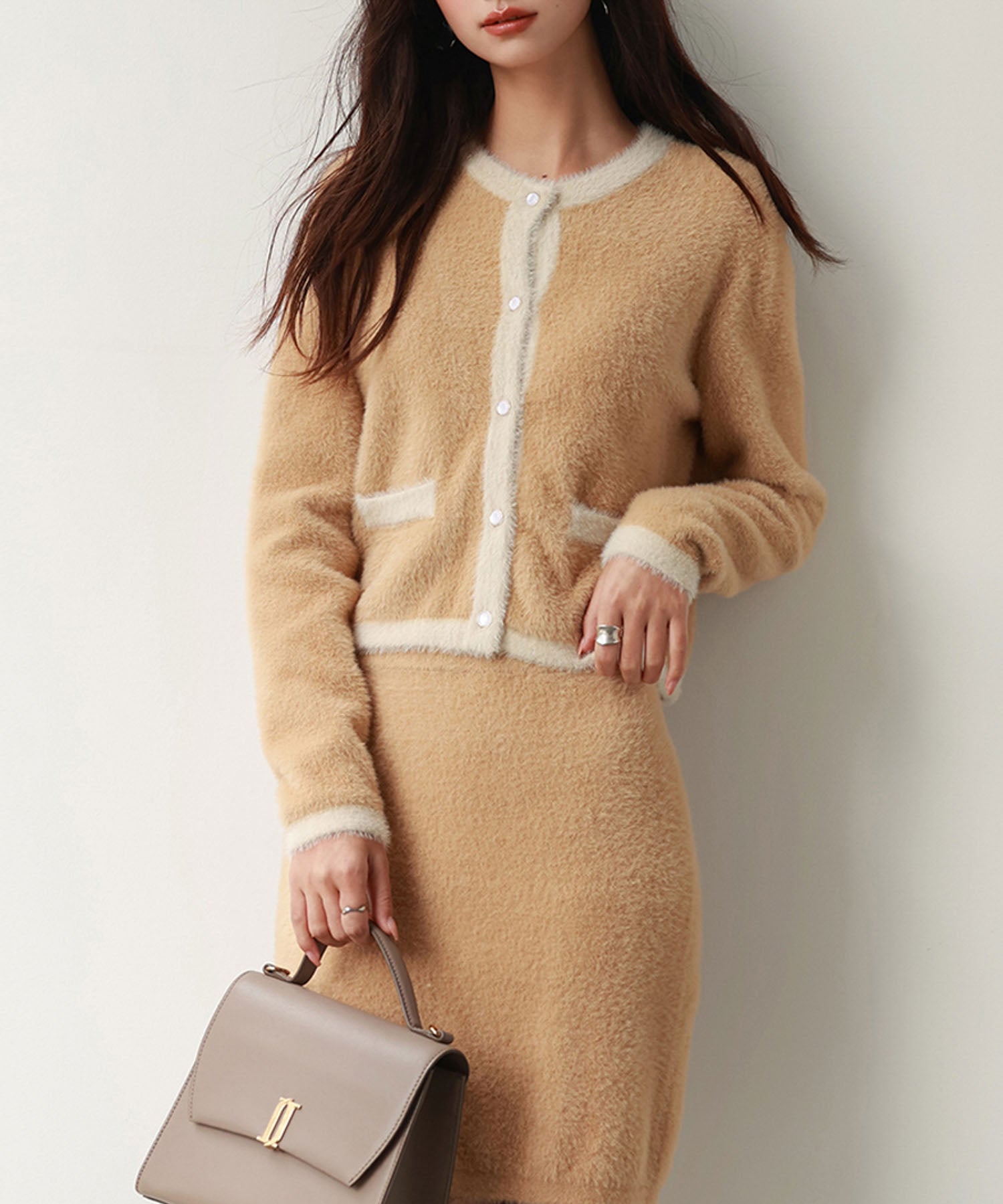 配色シャギーニットカーディガンsdpxyf6337 ブラウン