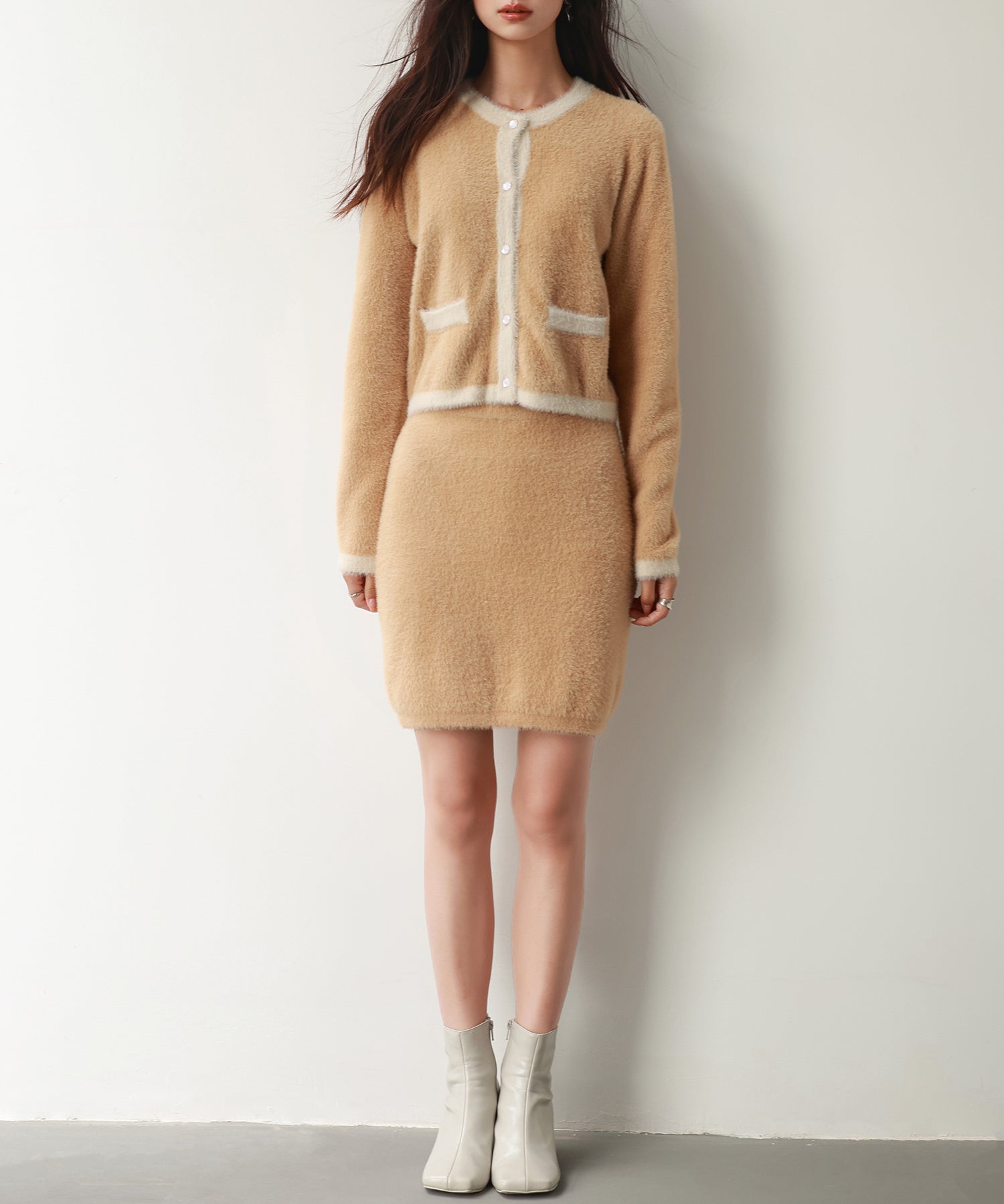 配色シャギーニットカーディガンsdpxyf6337 ブラウン