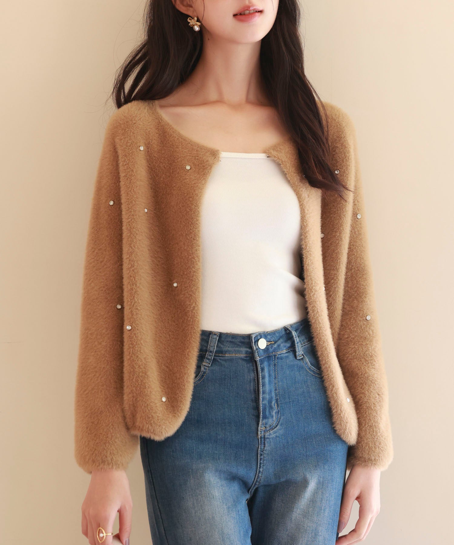 ダイヤモンドビジューニットカーディガンsdpxyf6356 ブラウン