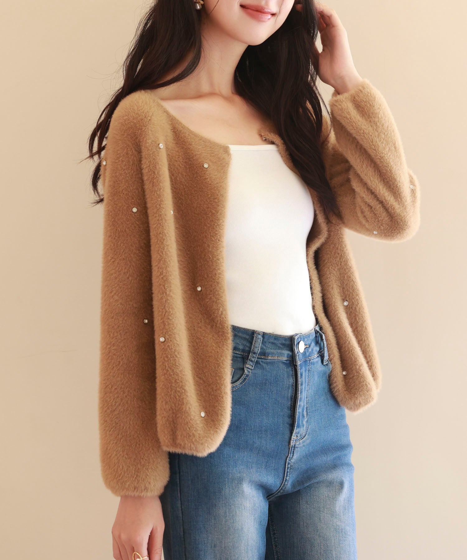 ダイヤモンドビジューニットカーディガンsdpxyf6356 ブラウン