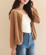 ダイヤモンドビジューニットカーディガンsdpxyf6356 ブラウン