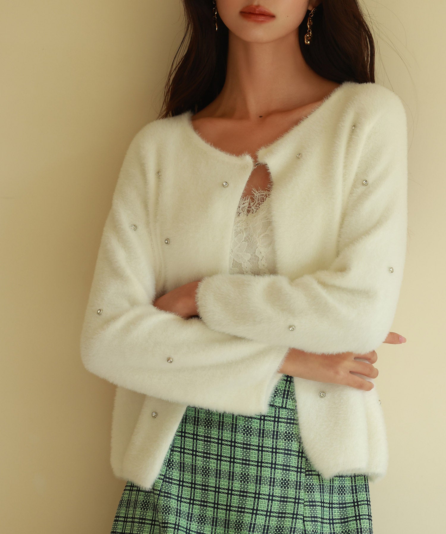 ダイヤモンドビジューニットカーディガンsdpxyf6356 ホワイト