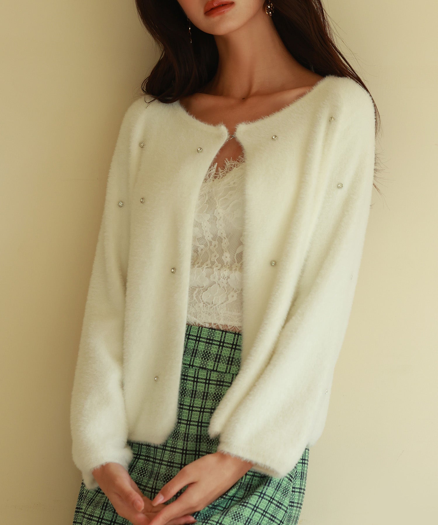 ダイヤモンドビジューニットカーディガンsdpxyf6356 ホワイト