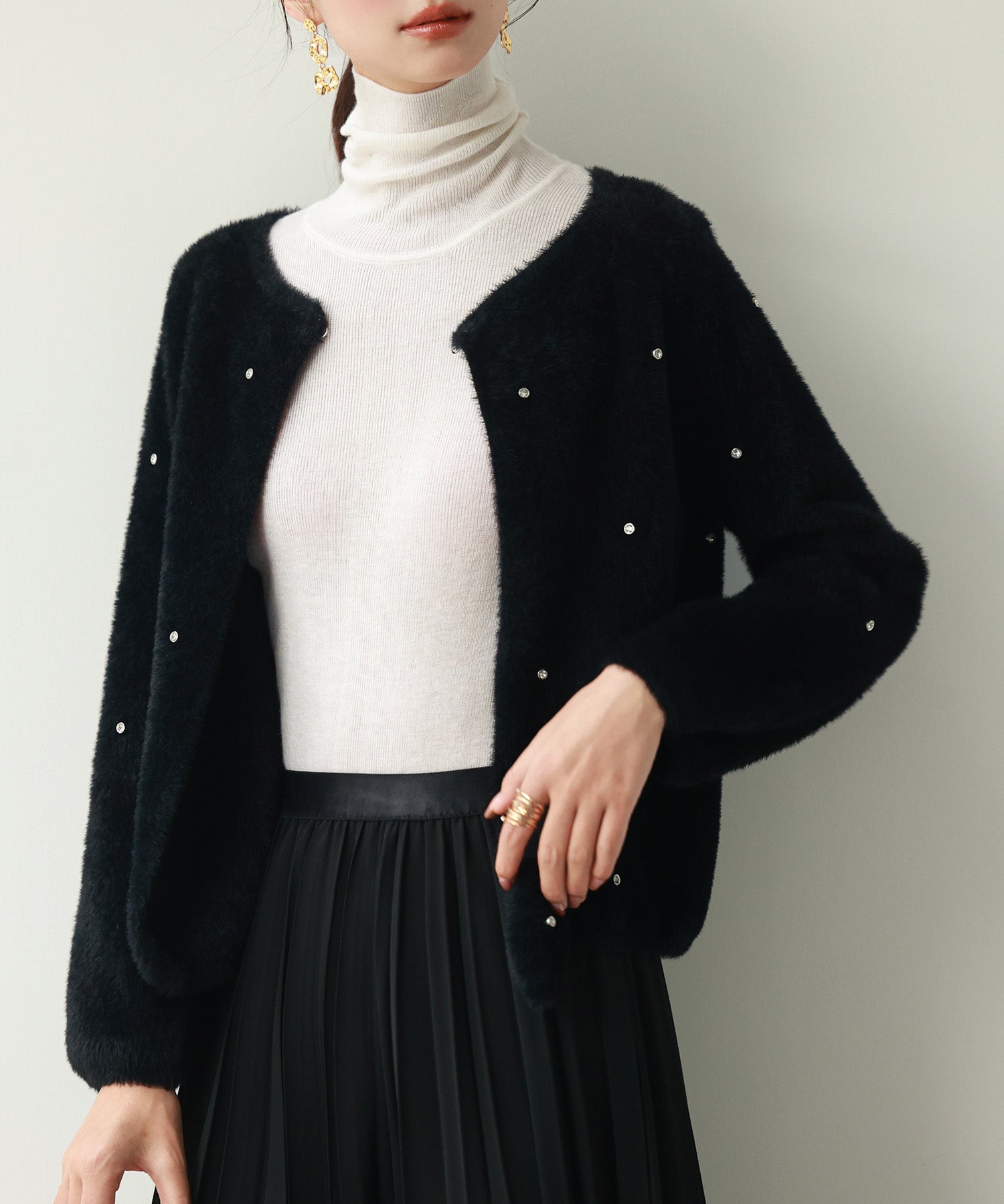 ダイヤモンドビジューニットカーディガンsdpxyf6356 ブラック