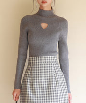 プチハイネックリブ編みニットプルオーバーsdpxyf6389 グレー