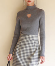 プチハイネックリブ編みニットプルオーバーsdpxyf6389 グレー