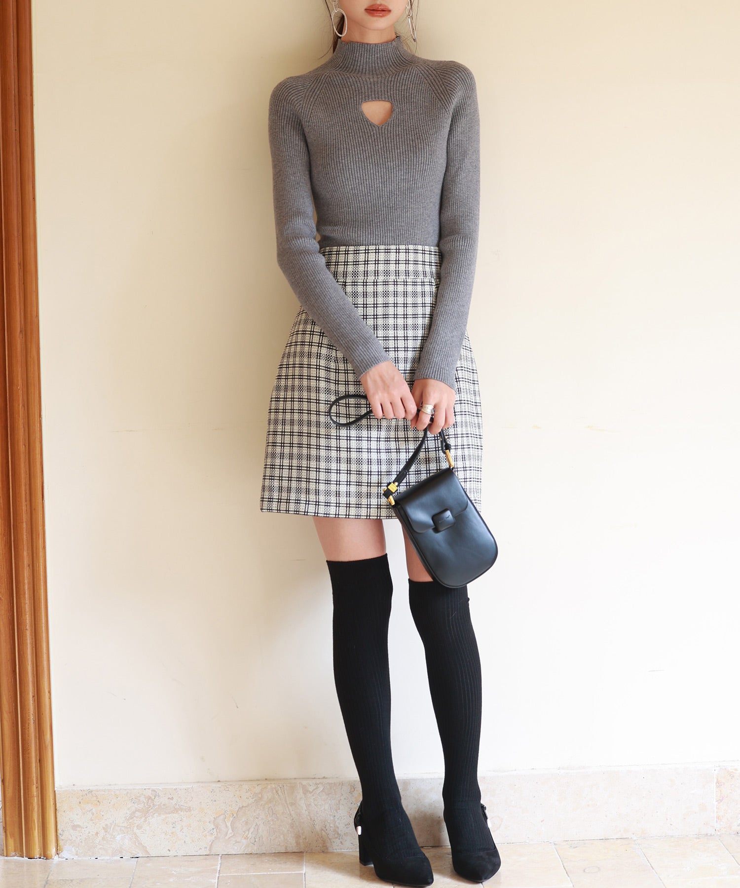 プチハイネックリブ編みニットプルオーバーsdpxyf6389 グレー