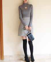 プチハイネックリブ編みニットプルオーバーsdpxyf6389 グレー