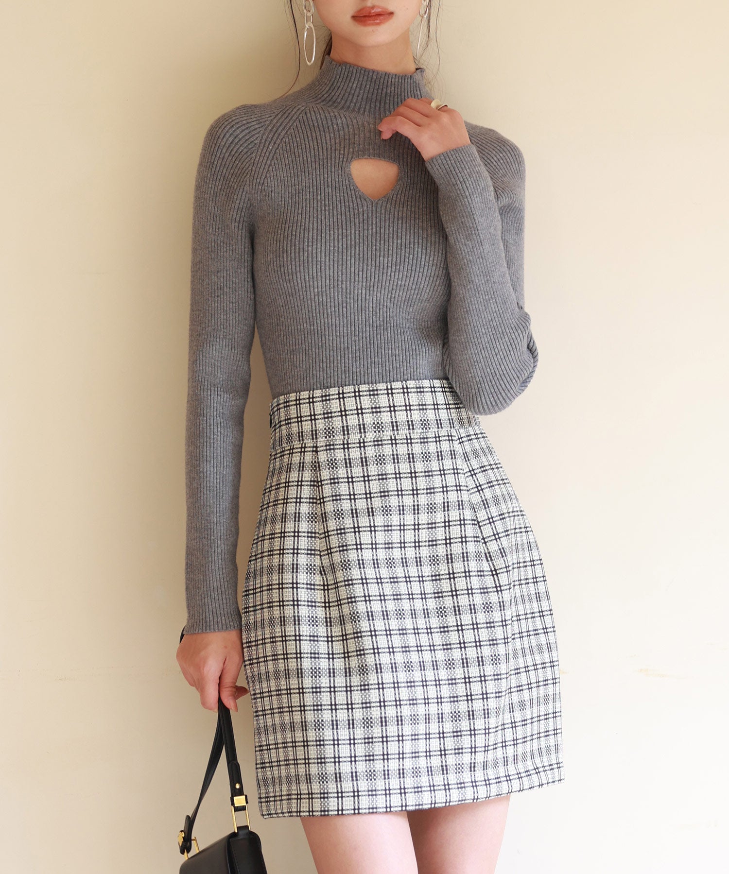 プチハイネックリブ編みニットプルオーバーsdpxyf6389 グレー