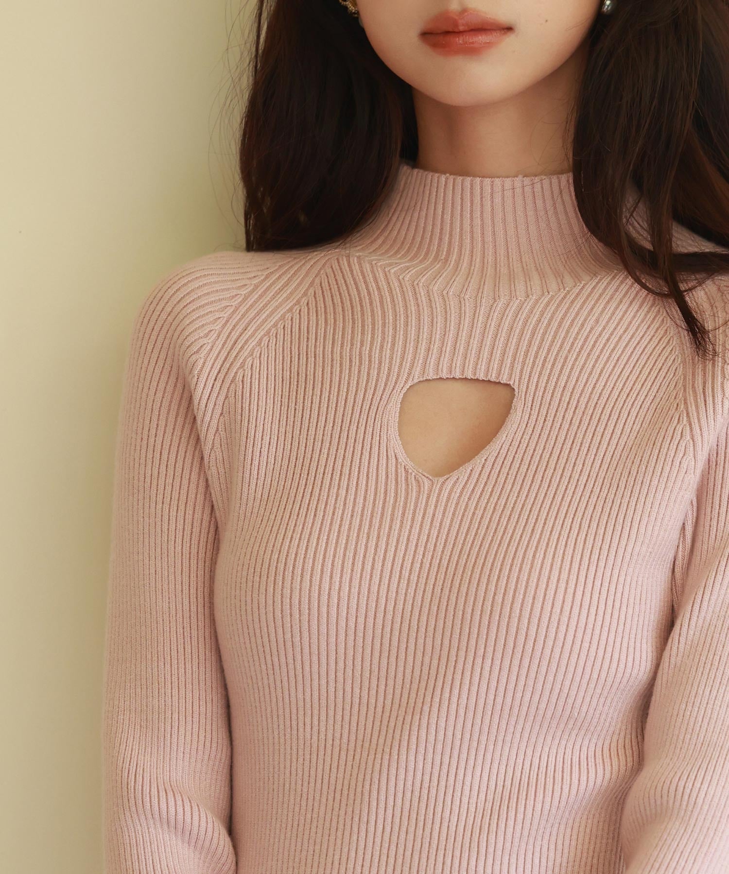 プチハイネックリブ編みニットプルオーバーsdpxyf6389 ピンク