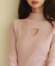 プチハイネックリブ編みニットプルオーバーsdpxyf6389 ピンク