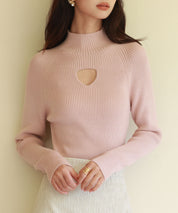 プチハイネックリブ編みニットプルオーバーsdpxyf6389 ピンク