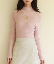 プチハイネックリブ編みニットプルオーバーsdpxyf6389 ピンク