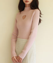 プチハイネックリブ編みニットプルオーバーsdpxyf6389 ピンク